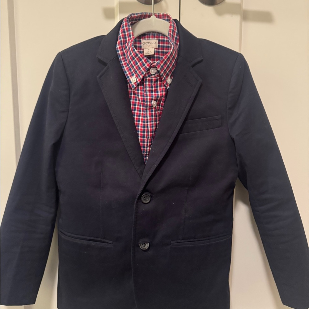 Crewcuts Navy Blazer with Red and Blue Plaid Shirt (size 8)